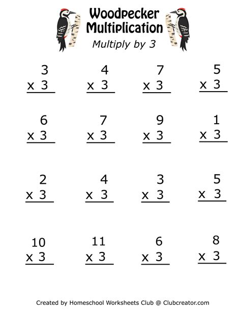 multiplication by 3s worksheet.